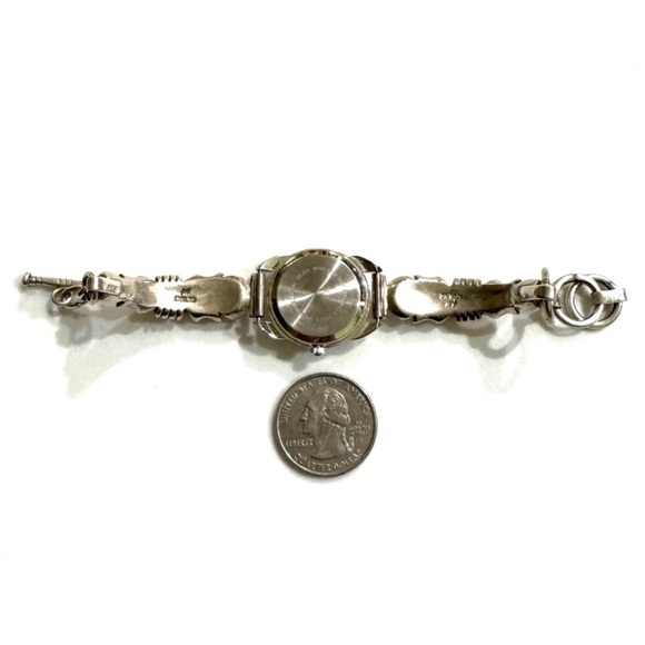 SALE Signed- Ervin Hoskie Navajo Vintage Watch Tips Sterling Silver Toggle Chain - Picture 6 of 9